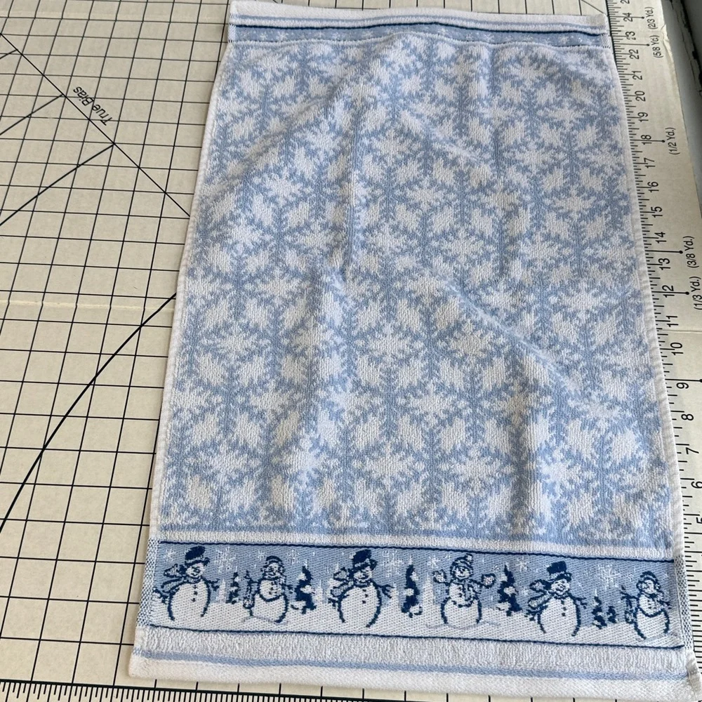 Vintage Blue Snowman Cotton Towel Set – 3 Pieces – Snowflake Jacquard